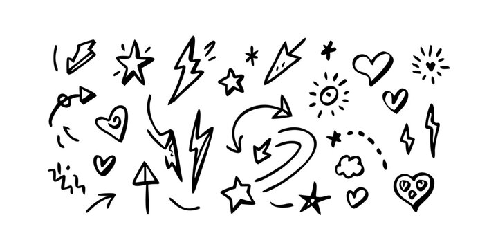 A collection of diverse and expressive doodle icons in black and white Vector