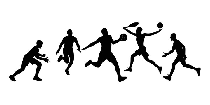 Silhouettes of athletes running with sports equipment in a dynamic sequence Vector