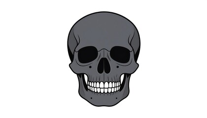 Fototapeta premium Isolated grey skull with black eye sockets and visible teeth, centered against a clean white background