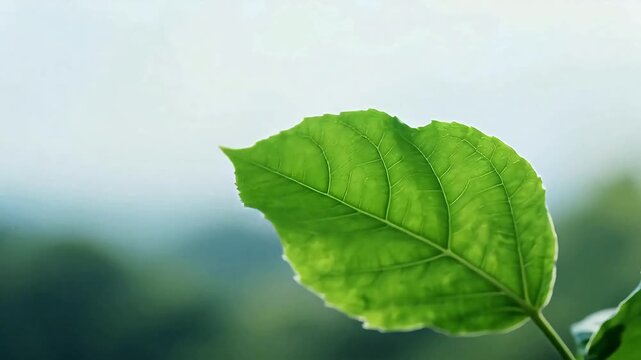 FreshGreenLeafonSoftBlue-GreenBackground