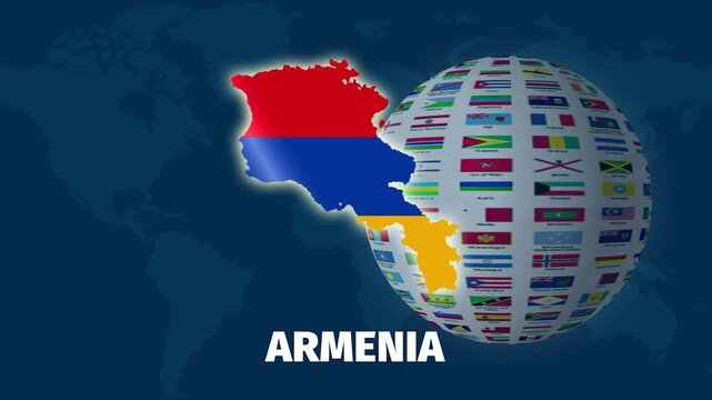 Armenia map zoom animation with blue background