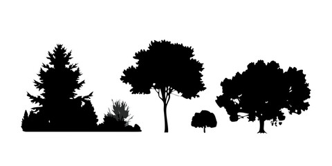 Silhouettes of trees and a tent in a serene, moonlit forest landscape Vector © leptop