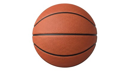 Fototapeta premium A close-up, studio shot of a regulation-size basketball, showcasing its textured surface and distinct seam lines on a plain white background