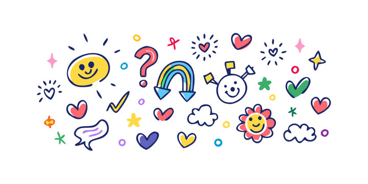 A colorful array of diverse emoji symbols representing various emotions and objects Vector