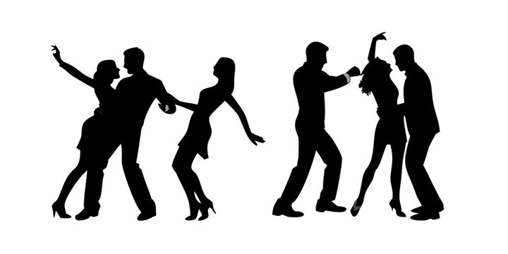 Group of people dancing together in a line, holding hands and moving in rhythm Vector