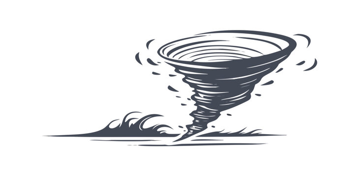 A powerful and destructive tornado rips through a landscape, leaving devastation in its wake. Vector