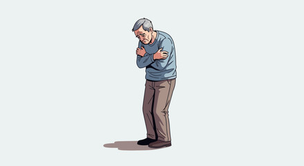 Naklejka premium Elderly Man Shivering with Arms Crossed in Cold Weather.