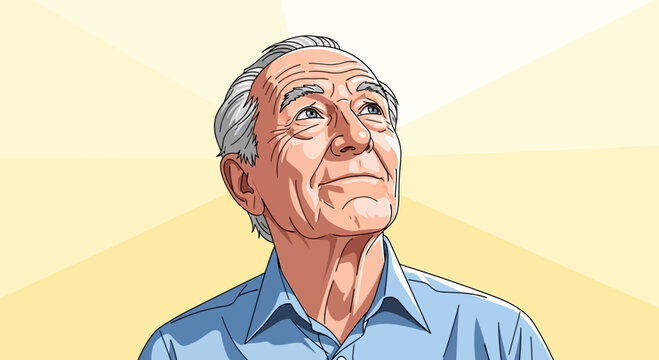 Elderly Man Gazing Upward with Hopeful Expression.