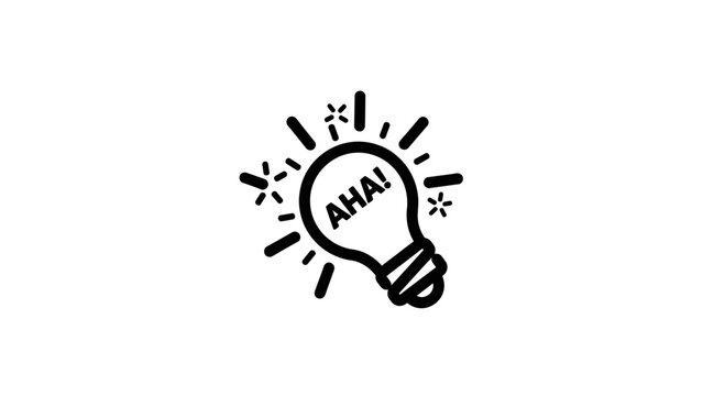 AHA! Moment Lightbulb Icon. Simple hand-drawn outline vector symbol for sudden brilliant idea, innovation, creative thinking, and eureka realization.
