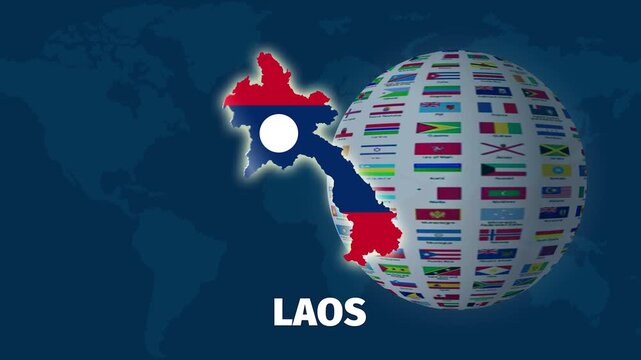 Laos map zoom animation, with rotating globe