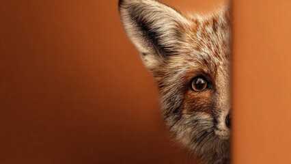 Naklejka premium Red Fox Profile Stares Intently on Brown Background