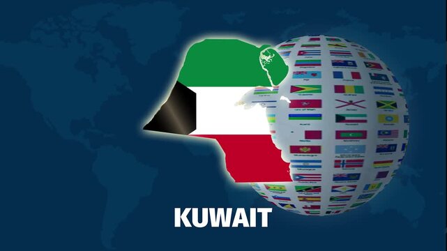 Kuwait map animation with blue background