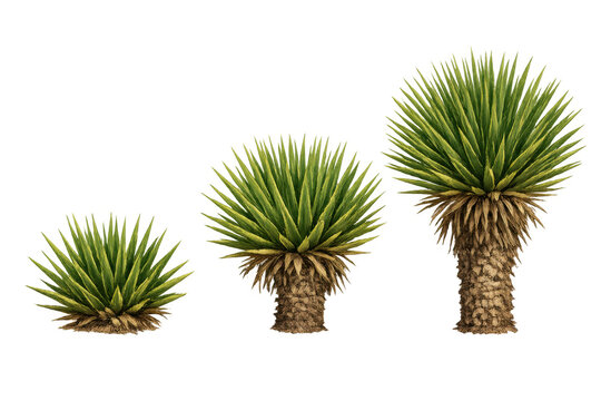 Yucca plants growing through stages of development showing desert botanical evolution and natural lifecycle on transparent background