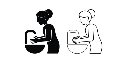 Female Hand Washing Icon &ndash; Cleanliness and Health Concept.
