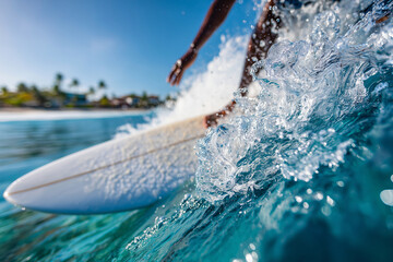 Obraz premium Close up, Surfer riding waves on tropical summer vacation