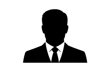 Man silhouette wearing a suit and tie, representing a generic business professional or user avatar for online profiles. Transparent background