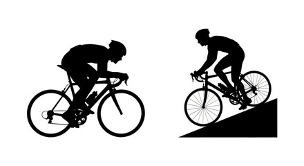 Fototapeta premium Cyclists riding bicycles uphill and on flat surface