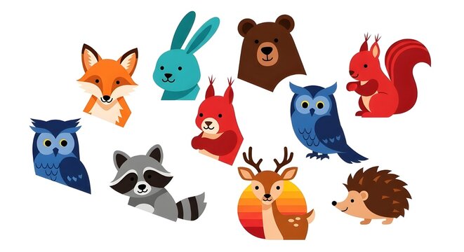 Dibujos animados animales del bosque ilustraci&oacute;n zorro conejo oso ardilla b&uacute;ho mapache ciervo erizo
