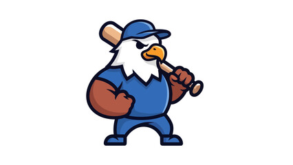 Naklejka premium Cartoon eagle baseball player with bat isolated on white background