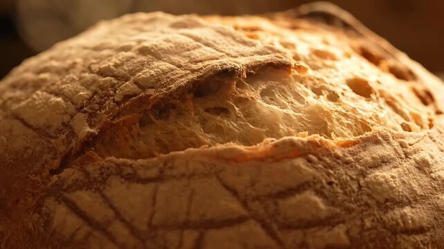 Close-up Artisan Bread Texture, Crusty Loaf Food Photography