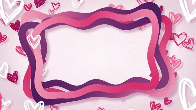 Romantic Wavy Frame with Hand-Drawn Hearts and Pink Tones, romantic design frame concept