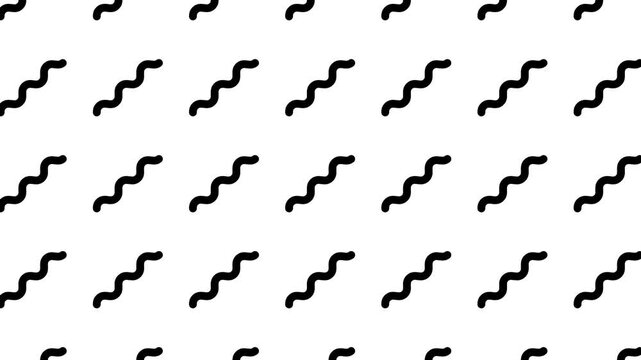 black and white minimalist pattern featuring wavy lines and dots in repeating diagonal designs and variations