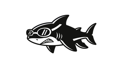 Obraz premium Cartoon shark with sunglasses black and white vector illustration