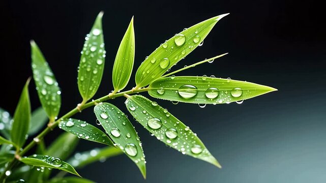 GreenPlantwithWaterDropletsonDarkBackground