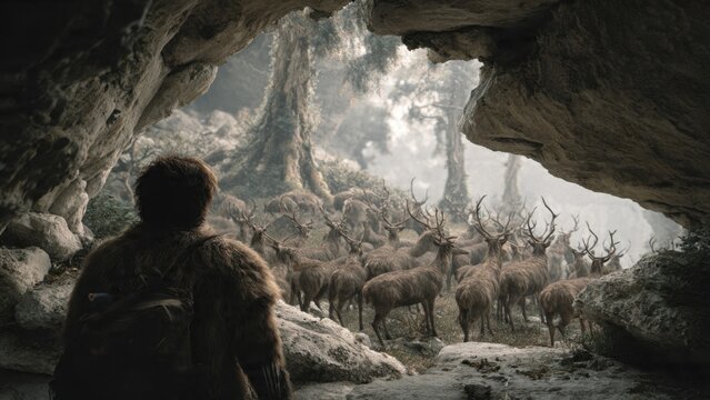 Cave Dweller Observes Deer Herd