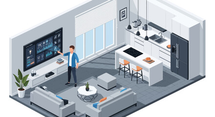 Obraz premium Smart Home Automation Man Interacting with Intelligent System Interface.