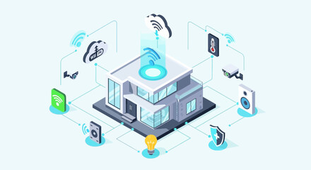 Fototapeta premium Smart Home Automation System with Connected Devices and Central Hub 3.