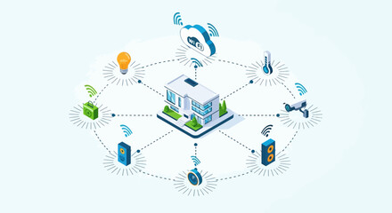Naklejka premium Smart Home Automation System with Connected Devices and Central Hub 2.