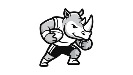 Rugby rhino mascot illustration isolated on white background © azziza