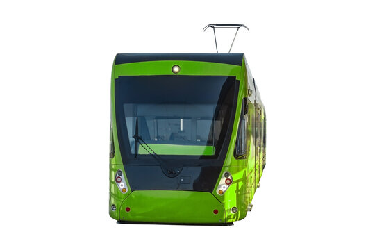Green tram isolated on white background