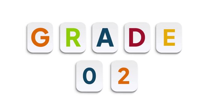 Animated Grade 02 text for primary education content, kids learning videos, classroom presentations and e-learning platforms