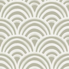 Watercolour scallop pattern in green tones. Seamless watercolour pattern