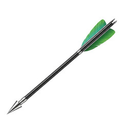 Archery Arrow Isolated with Silver Tip and Green Feathers