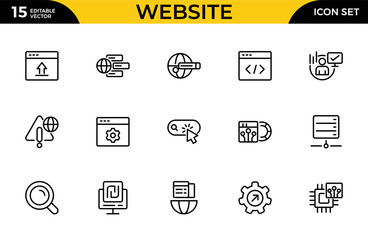 Fototapeta premium Website Line Icon Collection – Network Connection, Data Center, Digital Service, Database Platform, Code, API, Programming and App Flow Outline Icons Set, Vector Illustration