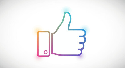 Fototapeta premium Vibrant colorful thumbs up approval icon with glowing gradient outline on white background