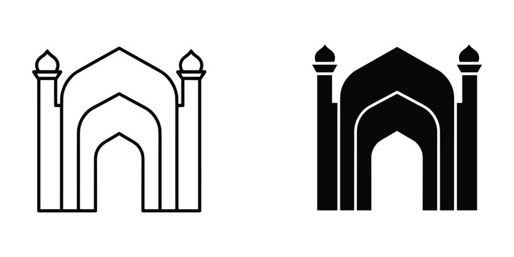 Two simplified line art depictions of a classic arched building likely inspired by taj mahal architecture high quality professional detailed modern elegant stylish clean crisp vibrant