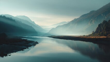 Misty River Valley Landscape
