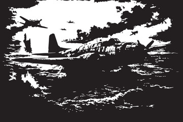 Vintage War Aircraft Flying Sea