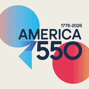 America 550 years anniversary celebration logo with colorful circles and text