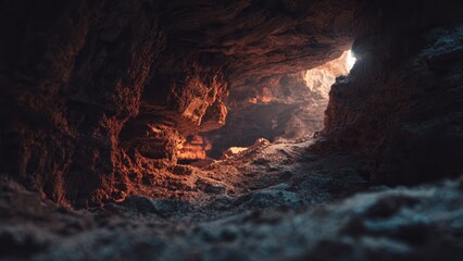 Mysterious Cave Entrance with Glimmering Light