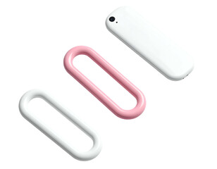 Obraz premium Three sleek, elongated objects, white and pink, on black