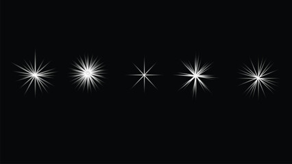 Fototapeta premium A set of white starburst effects on a transparent background