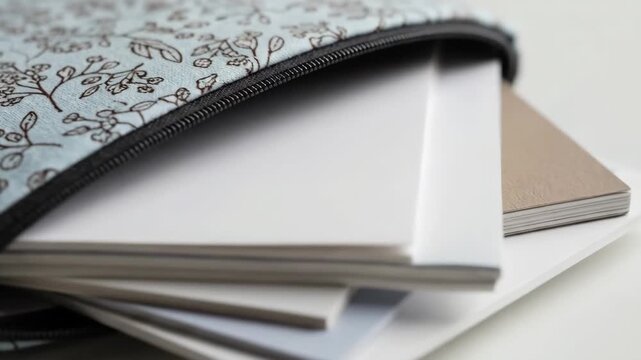 Floral Pouch with Paper Stacks - Organization and Creativity.