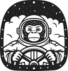 Obraz premium monkey astronaut piloting spaceship, space exploration, cosmos adventure, animal in space suit, flying in galaxy
