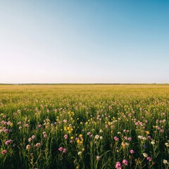 Obraz premium Vibrant Field of Wildflowers Under a Blue Sky