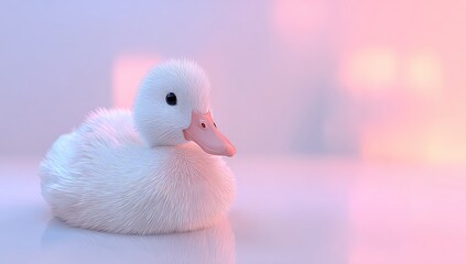White duckling with soft feather details in pastel color background